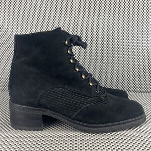 Aquatalia by Harvin Boots Womens Size 8.5 Black Block Heel Lace Up Made in Italy